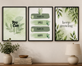 Set of 3 Green Botanical Framed Wall Art - Motivational Quotes & Butterfly Posters for Living Room, Bedroom & Home Decor