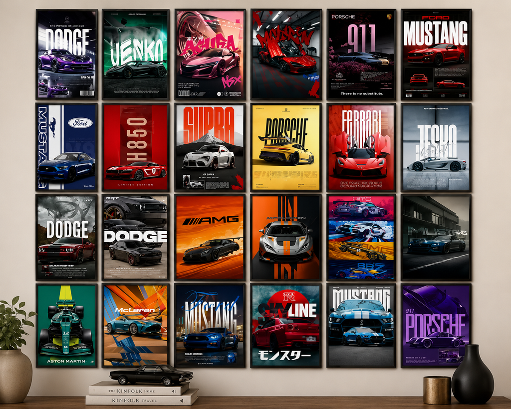 Aesthetic Car Wall Collage Kit || 24pcs (4×6inch) For Room Decoration with tissue double side tape
