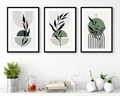 Premium Designer Gallery Wall Art Set - Minimalist Sage Green Botanical Framed Posters with Black Frames (Set of 3)