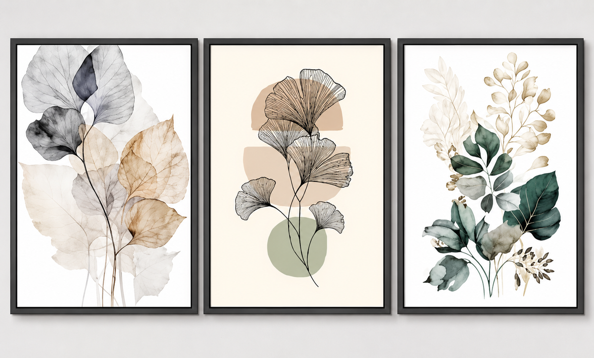 Set of 3 Minimalist Botanical Wall Art Prints | A4 Size | Modern Leaf Poster | Home & Office Wall Decor | Unframed