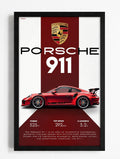 Porsche 911 GT3 RS Specification Poster - Modern Minimalist Red Sports Car Wall Art Print