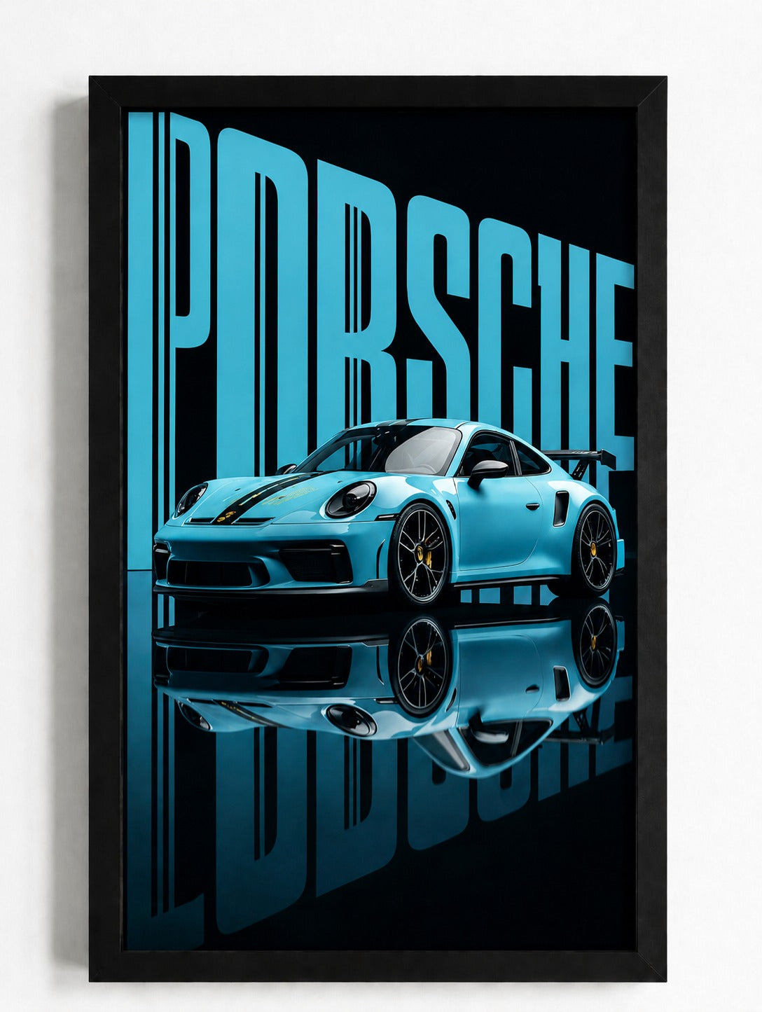 Porsche 911 GT3 RS Miami Blue Poster - Modern Typography Sports Car Wall Art Print