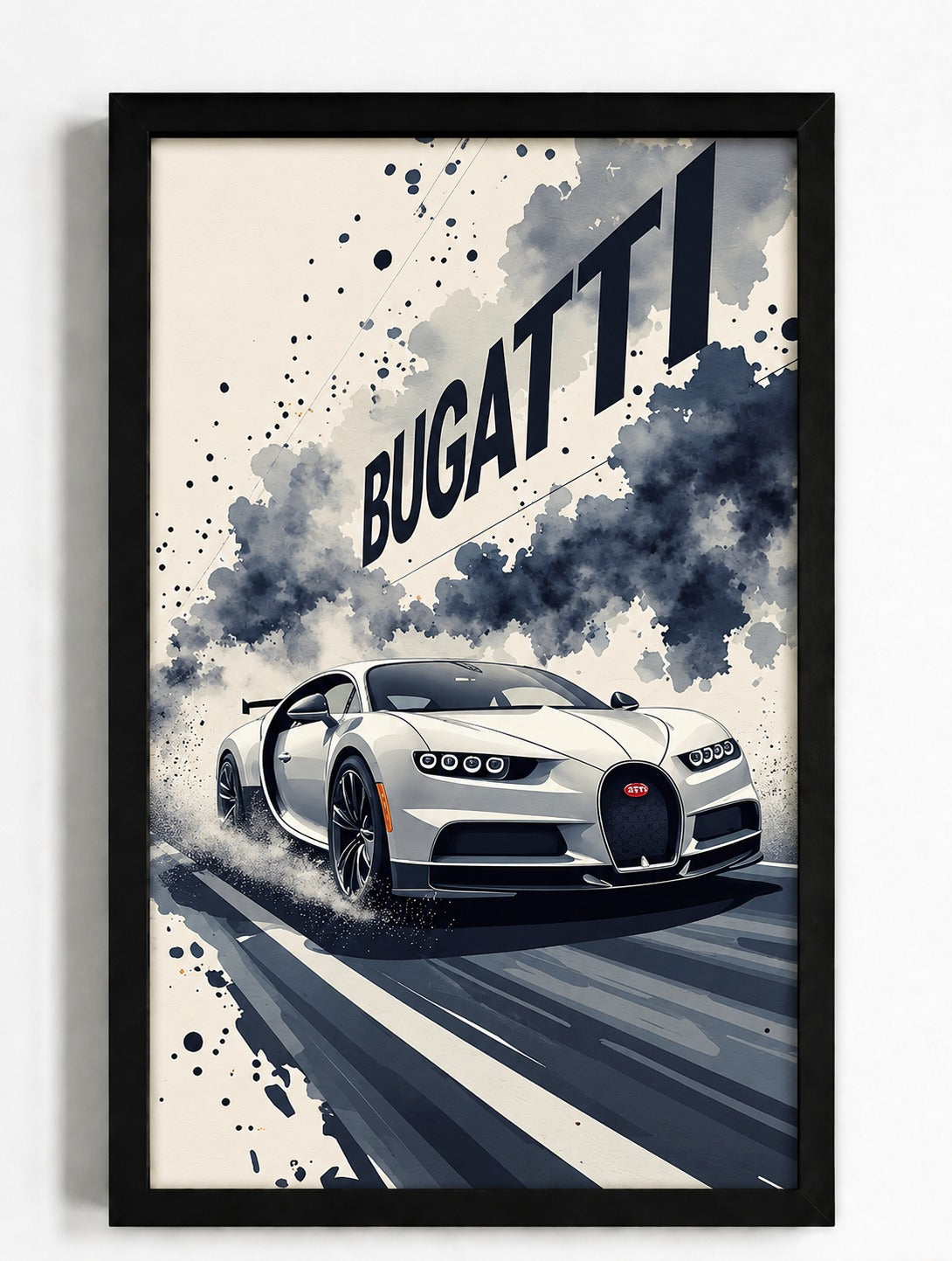Bugatti Chiron Supercar Wall Art - Watercolor Splatter & Abstract Speed Poster Print