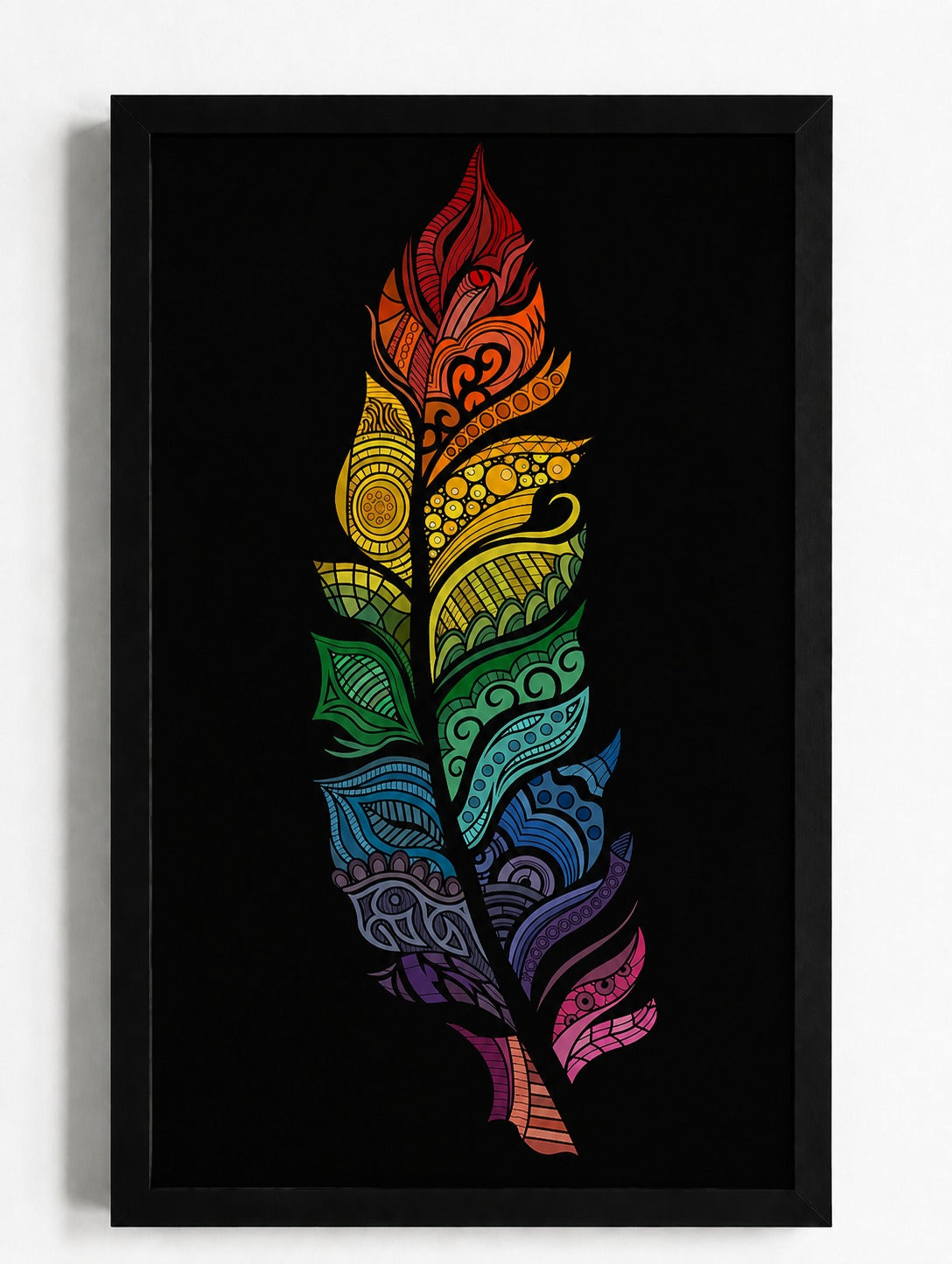 Vibrant Rainbow Mandala Feather Art Print - Boho Wall Decor & Spiritual Gift