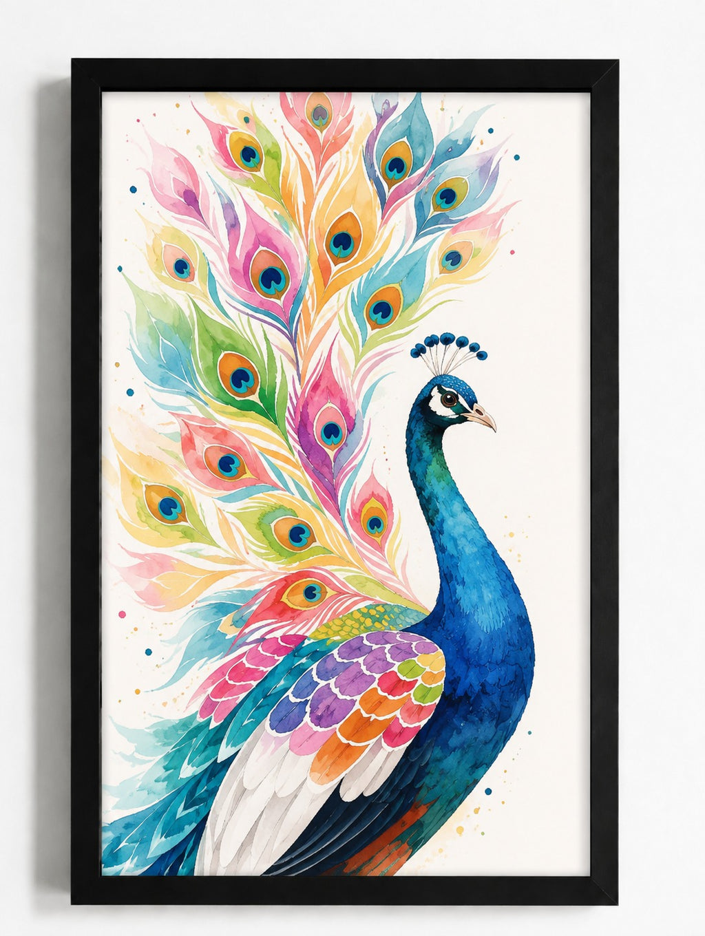 Premium Vibrant Peacock Framed Wall Art - A4 Size (8x12") with Black Frame